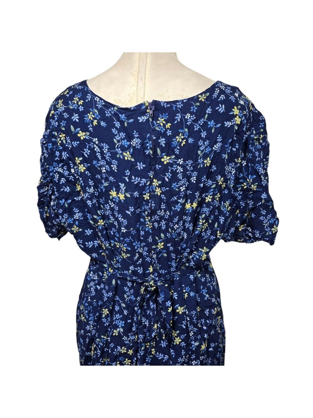 Erika II Studio Vintage Floral Sweetheart Dress XL Blue Yellow Short Sleeves - Picture 5 of 8